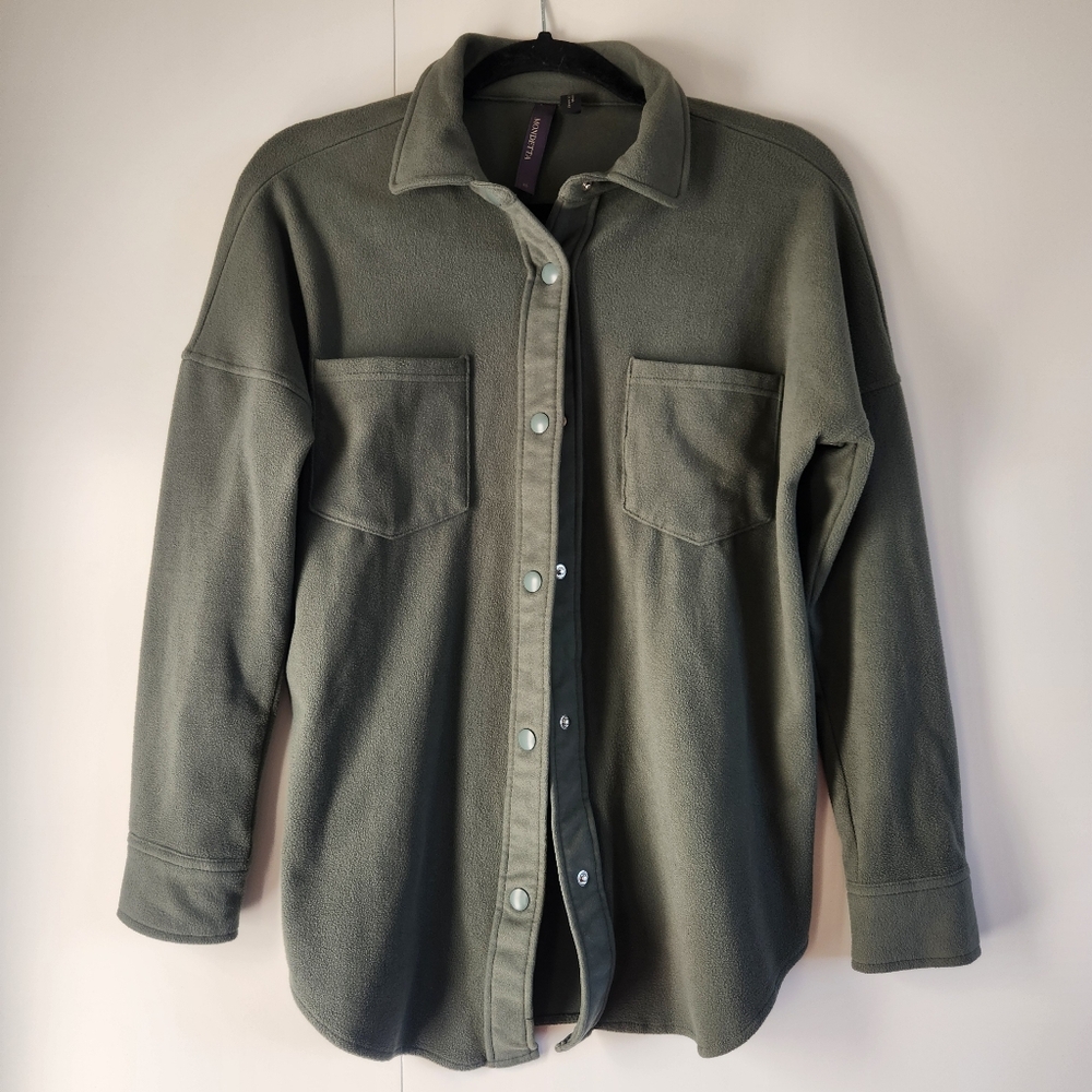 Mondetta Olive Green Fleece Shacket Snap Front Jacket XS